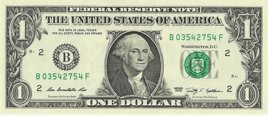$1 DOLLAR BILL CUT LONG OVER SIZED 